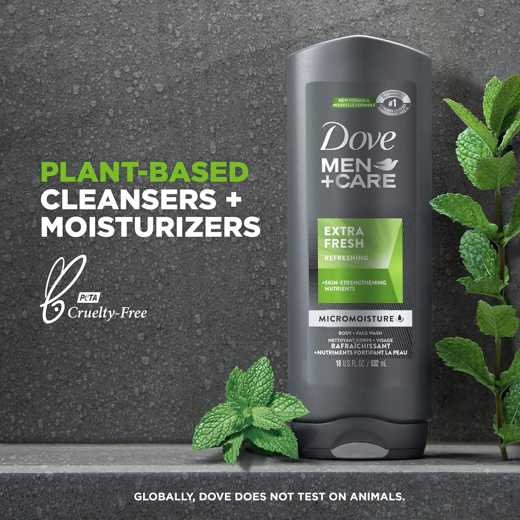 Dove Men+Care Body Wash Extra Fresh 4 Count for Men'S Skin Care Body Wash Effectively Washes Away Bacteria While Nourishing Your Skin 18 Oz
